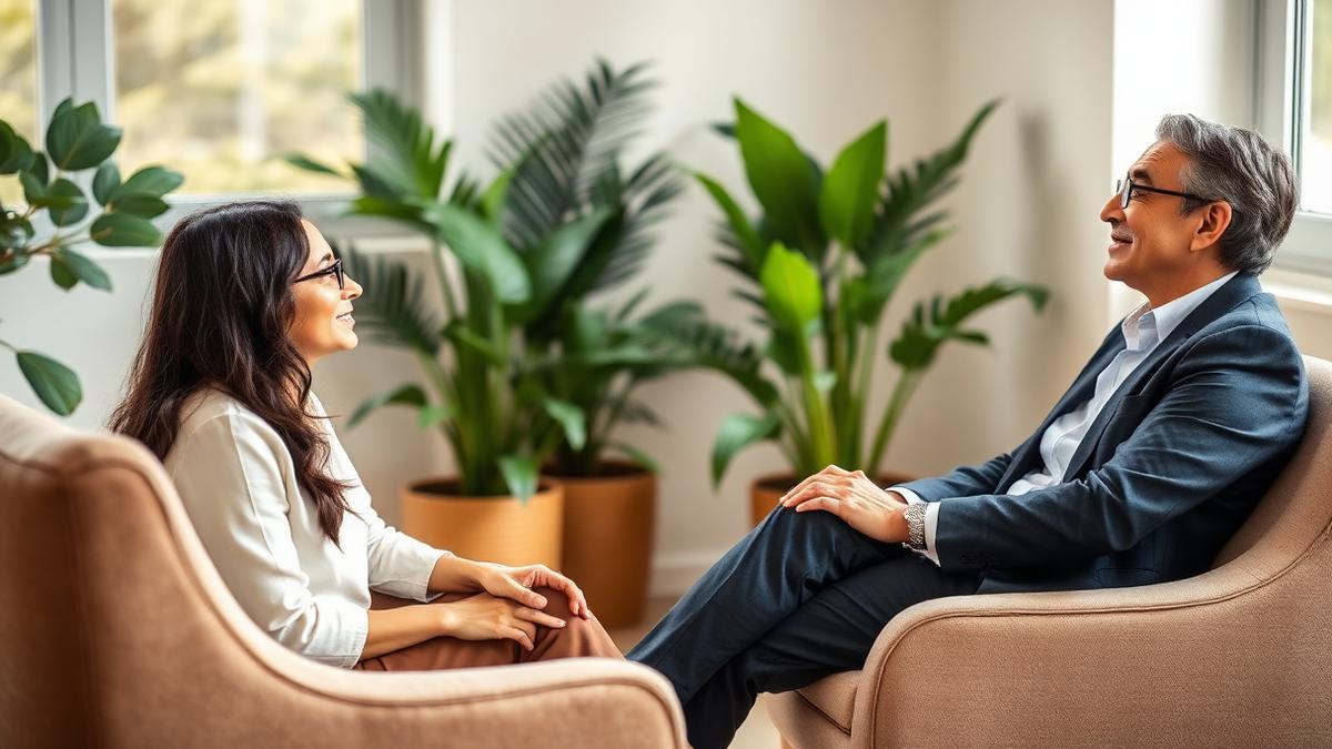 A therapist and client having a supportive conversation